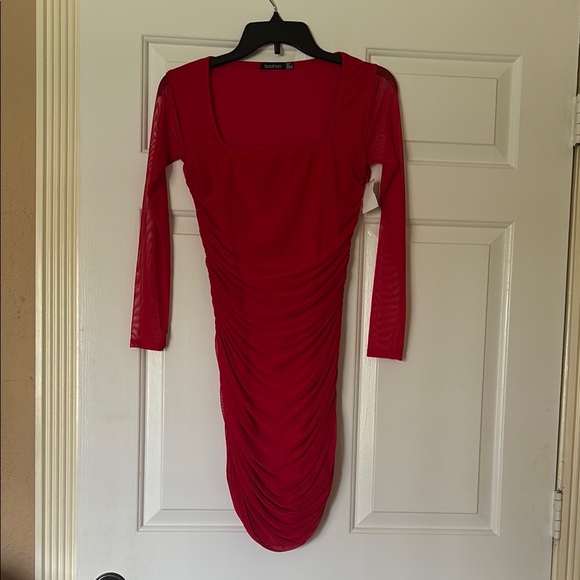 knee length dresses for ladies LONG SLEEVE RUCHED MIDI DRESS – Rosy's Shapers main image 0